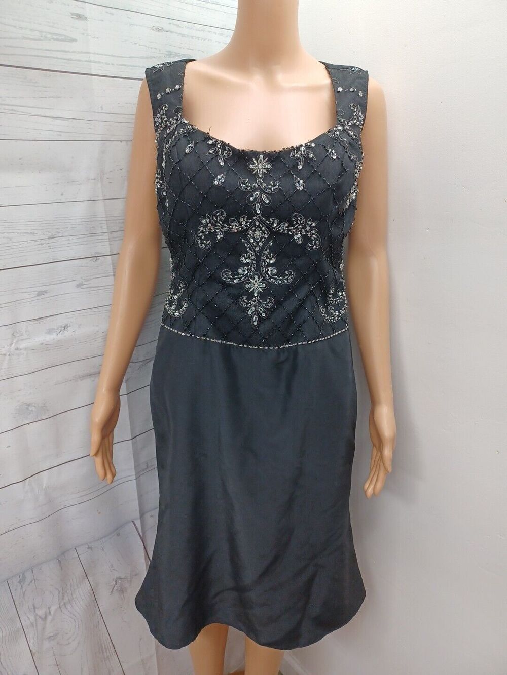 Black Cocktail Dress Fit & Flare Beaded Top Sleeveless Sz M